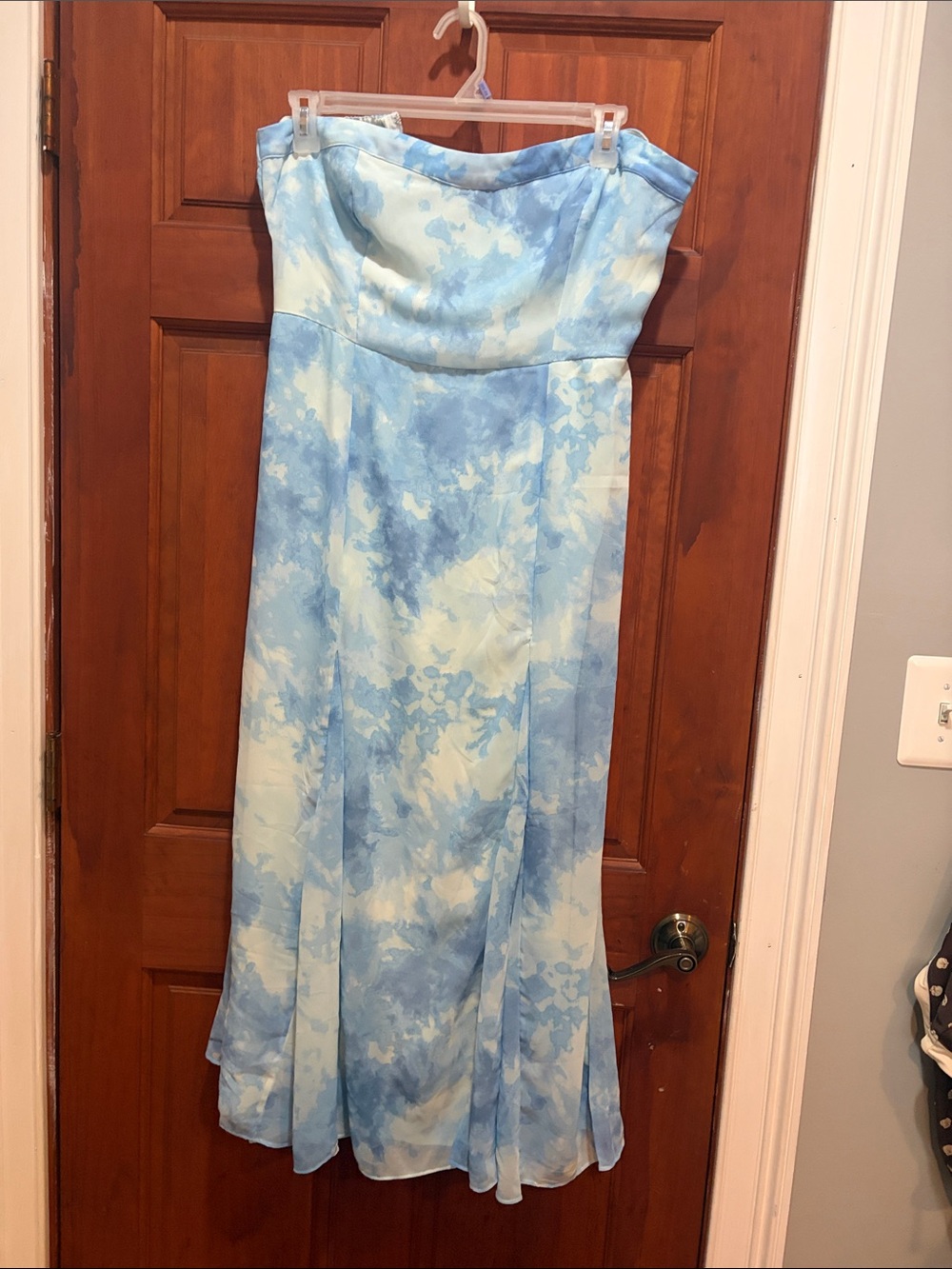 Abercrombie & Fitch Strapless Light Blue Tie-Dye Maxi Dress